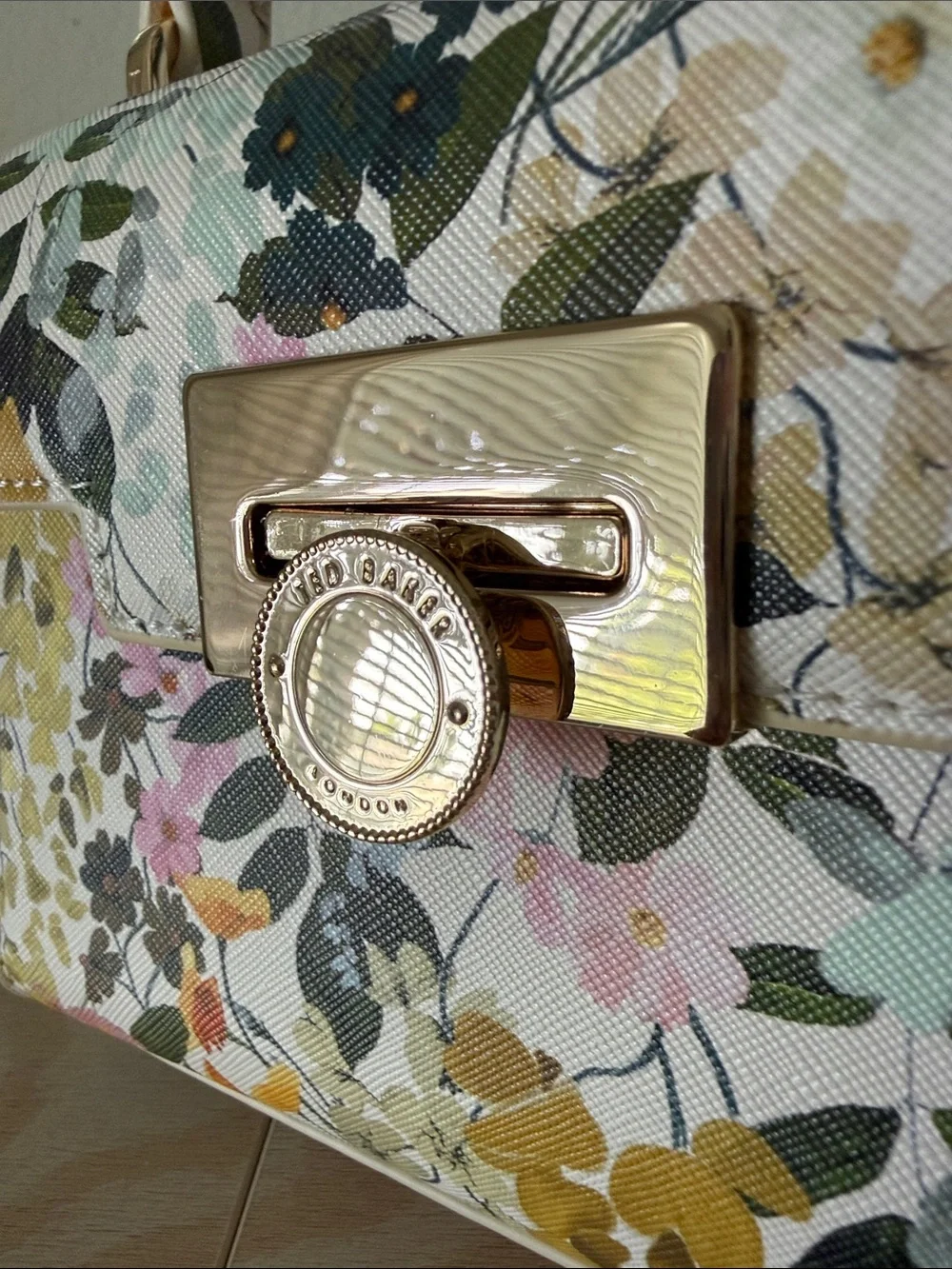 Ted Baker Lili Satchel Cream Floral Top-Handle Satchel with Gold Hardware